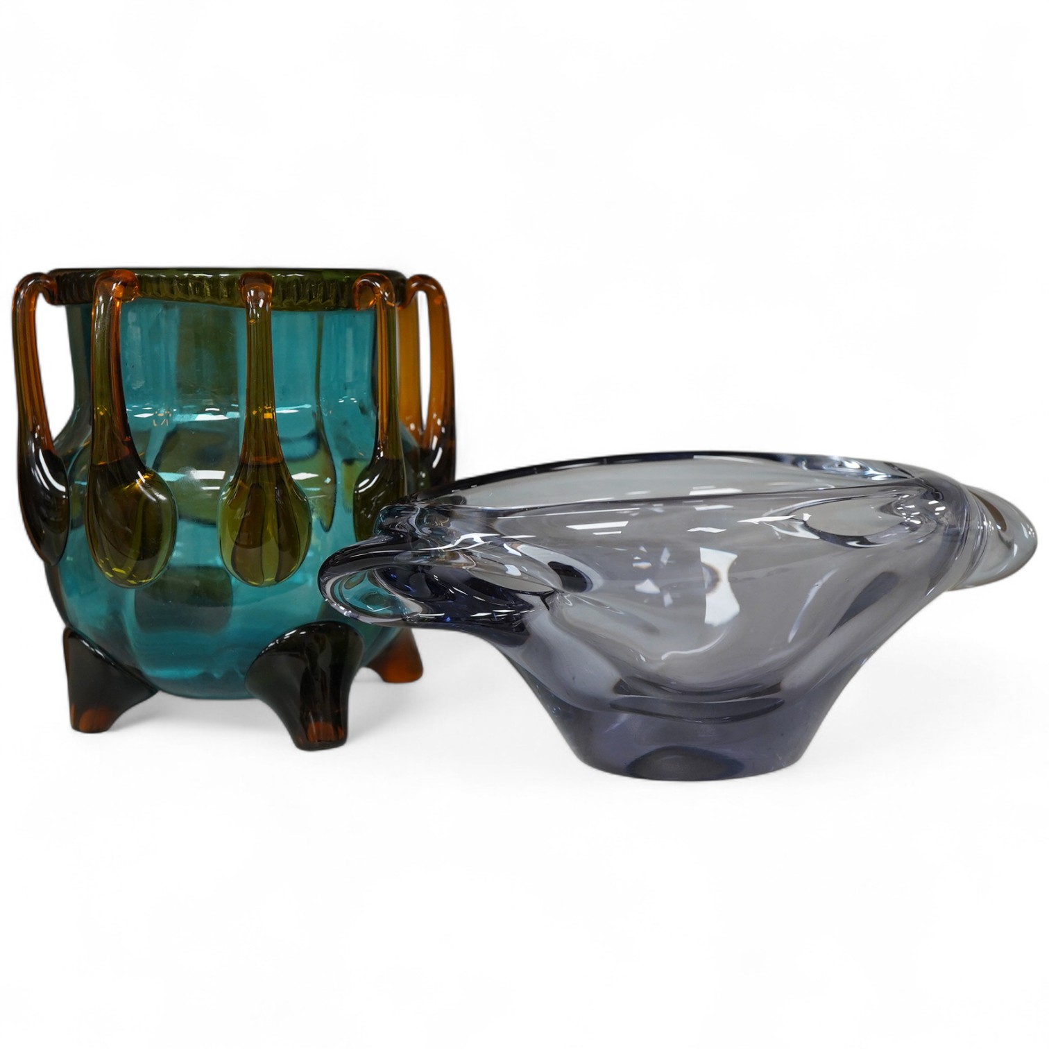 A 1960's studio glass vase and centrepiece, tallest 15.5cm